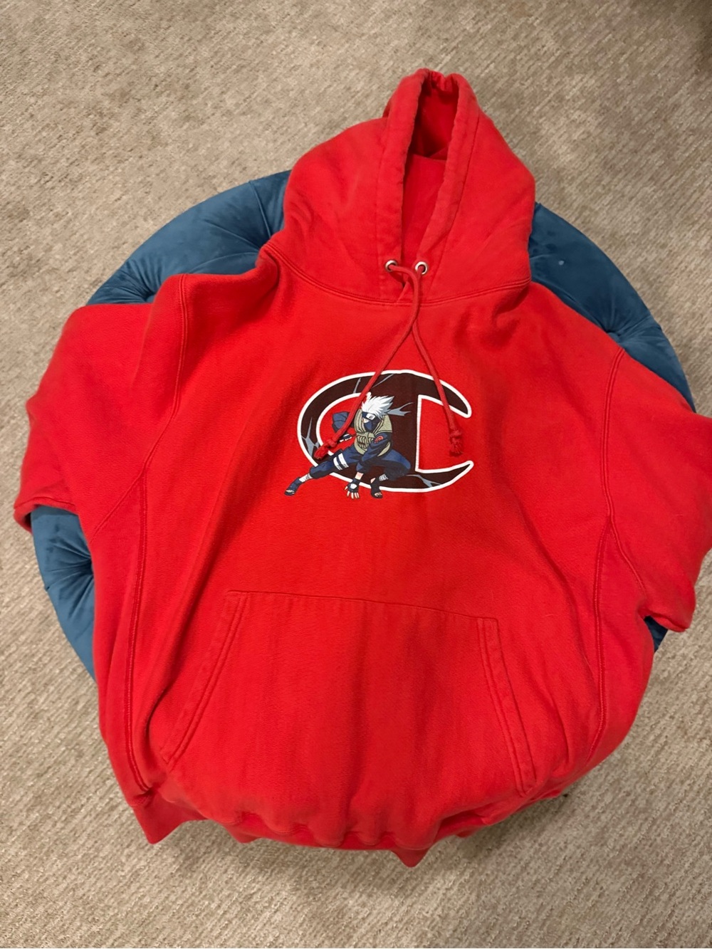 Champion Red Crewneck Hoodie with Character Graphic